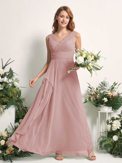 Carlyna A-Linien-Kleid mit V-Ausschnitt und Bodenlanges Brautjungfernkleid Staubige Rose #farbe_staubige-rose