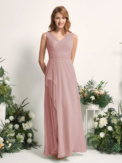Carlyna A-Linien-Kleid mit V-Ausschnitt und Bodenlanges Brautjungfernkleid Staubige Rose #farbe_staubige-rose
