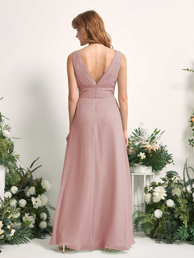 Carlyna A-Linien-Kleid mit V-Ausschnitt und Bodenlanges Brautjungfernkleid Staubige Rose #farbe_staubige-rose