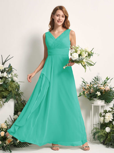 Carlyna A-Linien-Kleid mit V-Ausschnitt und Bodenlanges Brautjungfernkleid Tiffany-Blau #farbe_tiffany-blau