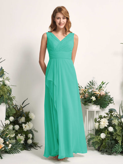 Carlyna A-Linien-Kleid mit V-Ausschnitt und Bodenlanges Brautjungfernkleid Tiffany-Blau #farbe_tiffany-blau