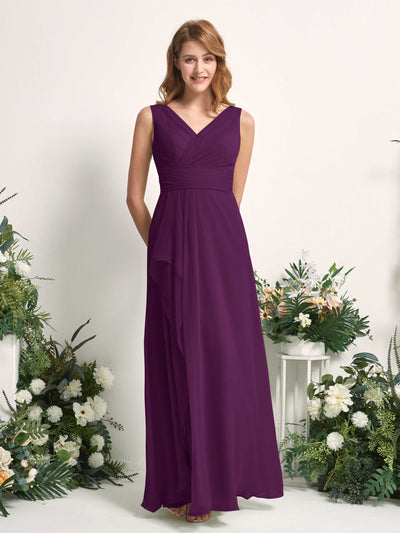 Carlyna A-Linien-Kleid mit V-Ausschnitt und Bodenlanges Brautjungfernkleid Traube #farbe_traube