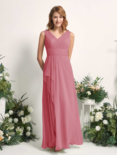 Carlyna A-Linien-Kleid mit V-Ausschnitt und Bodenlanges Brautjungfernkleid Wüstenrose #farbe_w-stenrose