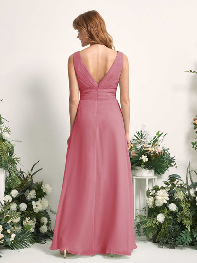 Carlyna A-Linien-Kleid mit V-Ausschnitt und Bodenlanges Brautjungfernkleid Wüstenrose #farbe_w-stenrose