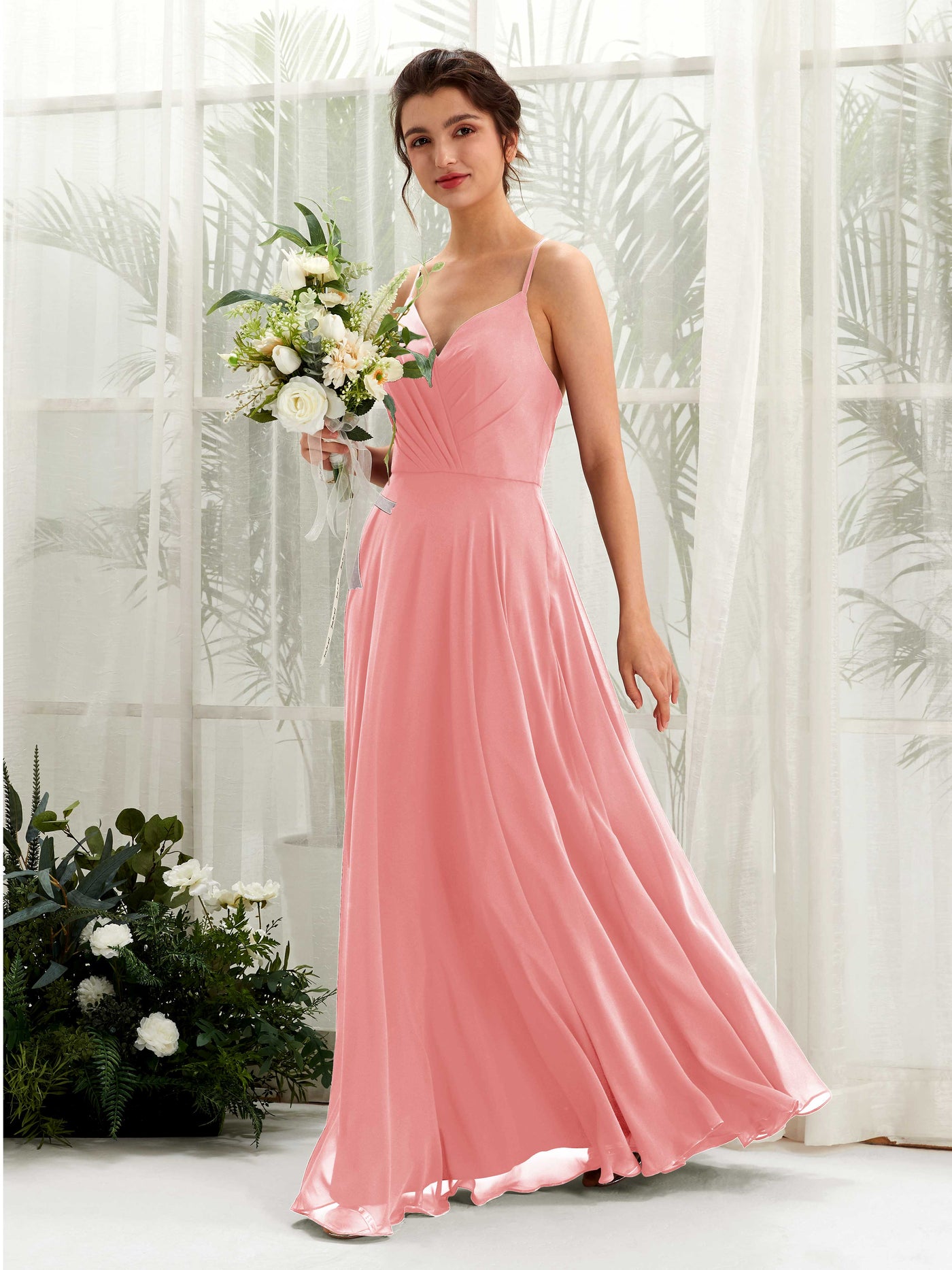 Carlyna A-Linien-Kleid mit V-Ausschnitt und Spaghettiträgern bodenlanges Brautjungfernkleid Ballettrosa #farbe_ballettrosa