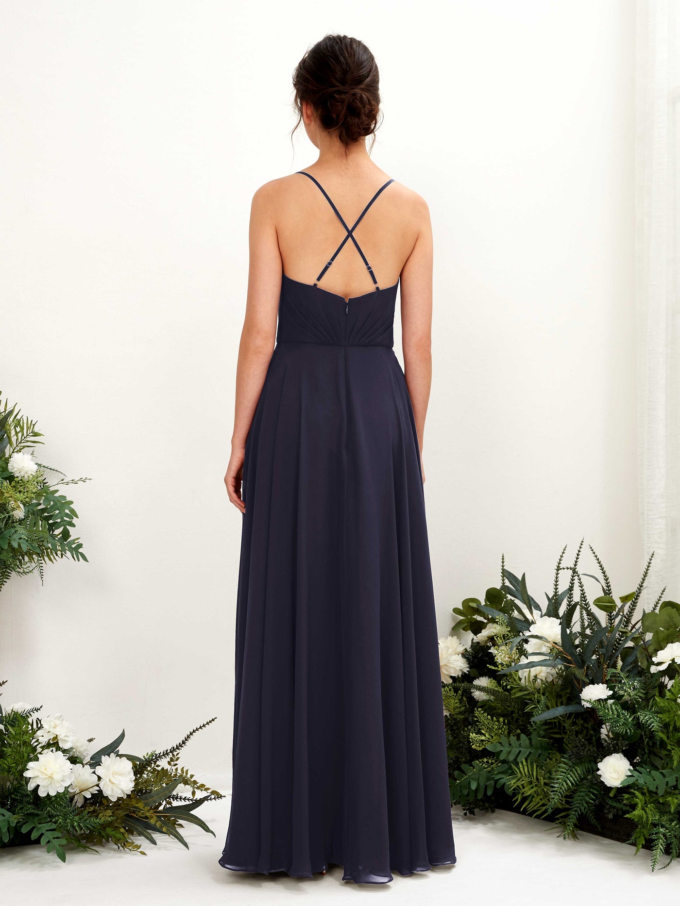 Carlyna A-Linien-Kleid mit V-Ausschnitt und Spaghettiträgern bodenlanges Brautjungfernkleid Dunkel Marineblau #farbe_dunkel-marineblau