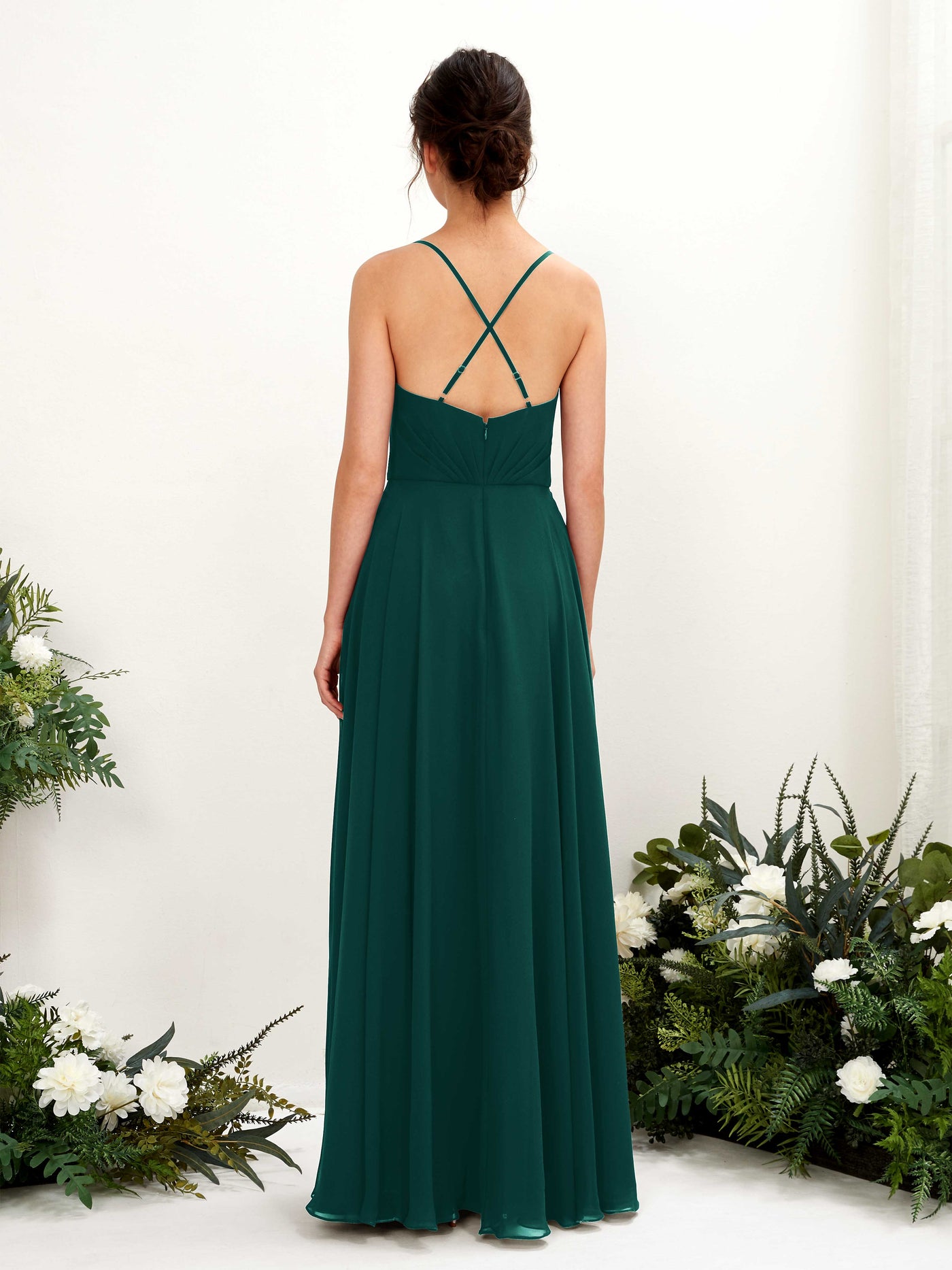 Carlyna A-Linien-Kleid mit V-Ausschnitt und Spaghettiträgern bodenlanges Brautjungfernkleid Dunkelsmaragd #farbe_dunkelsmaragd
