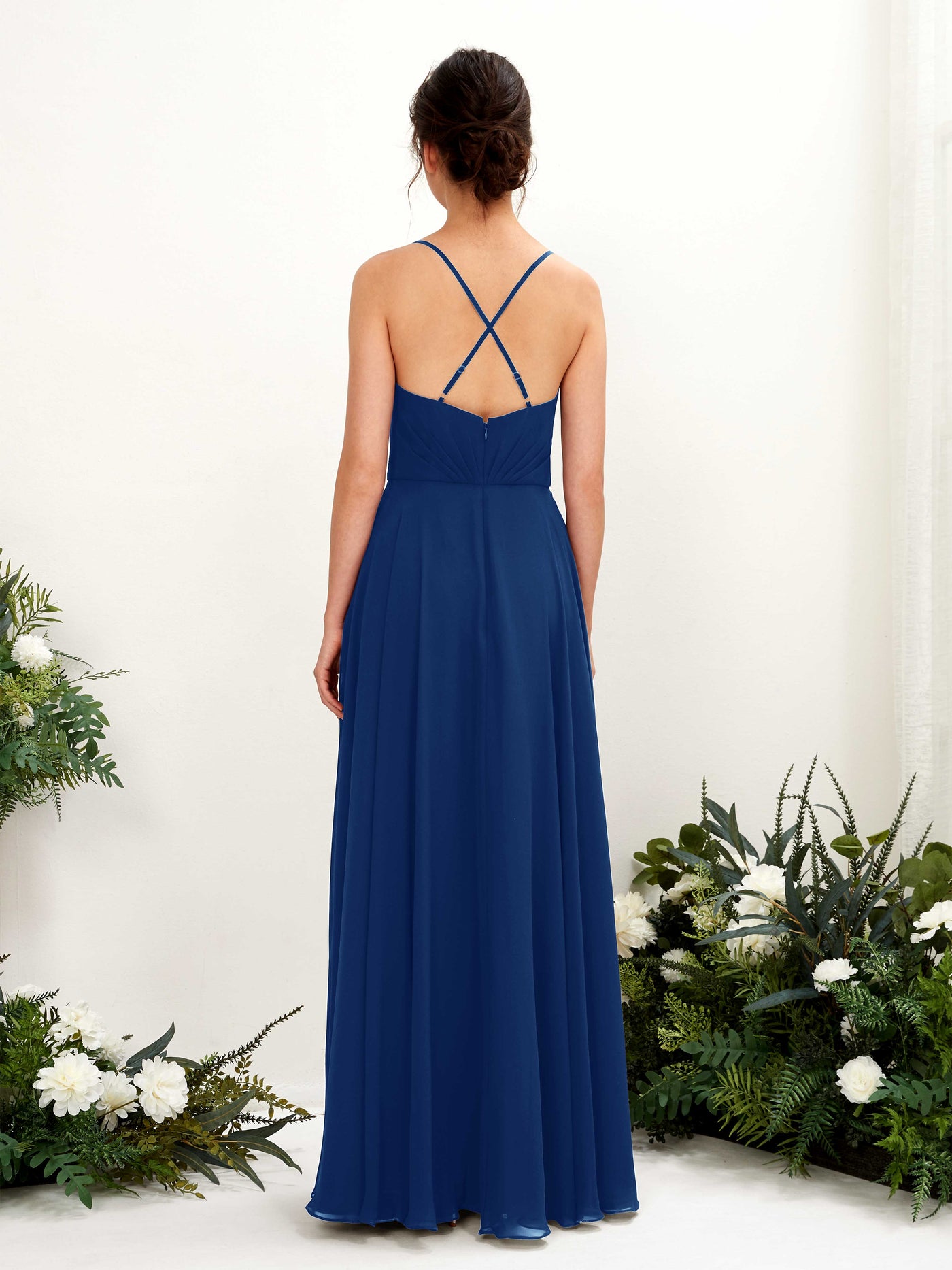 Carlyna A-Linien-Kleid mit V-Ausschnitt und Spaghettiträgern bodenlanges Brautjungfernkleid Königsblau #farbe_k-nigsblau