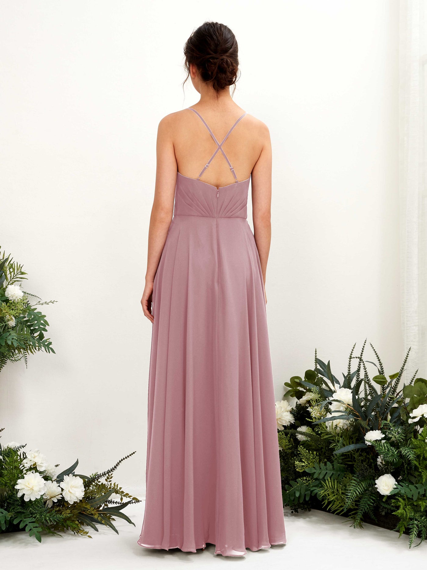 Carlyna A-Linien-Kleid mit V-Ausschnitt und Spaghettiträgern bodenlanges Brautjungfernkleid Klassisch Mauve #farbe_klassisch-mauve