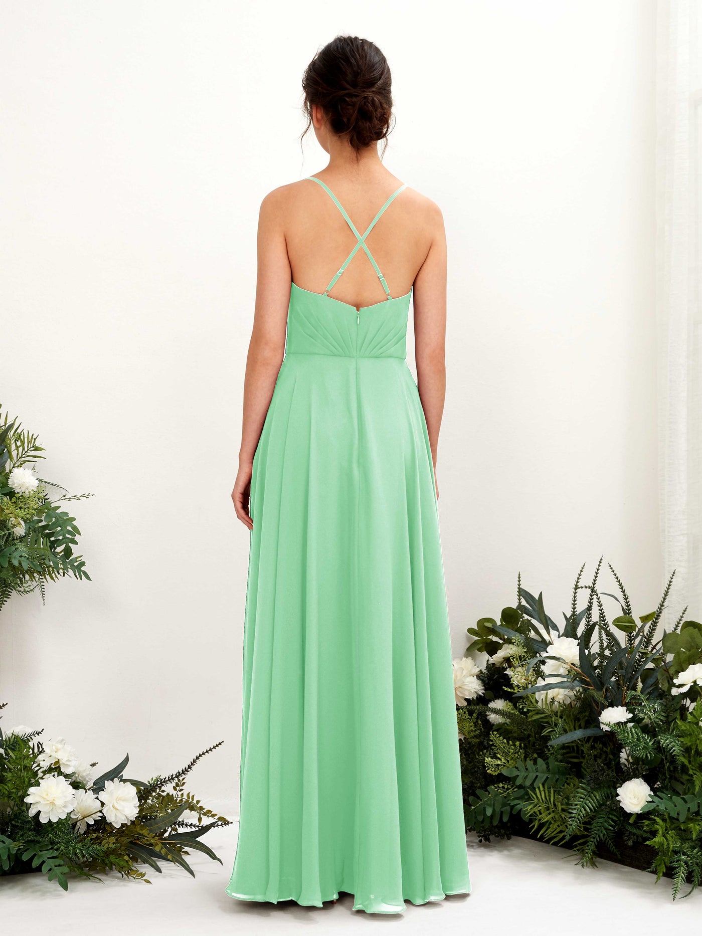 Carlyna A-Linien-Kleid mit V-Ausschnitt und Spaghettiträgern bodenlanges Brautjungfernkleid Minzgrün #farbe_minzgr-n