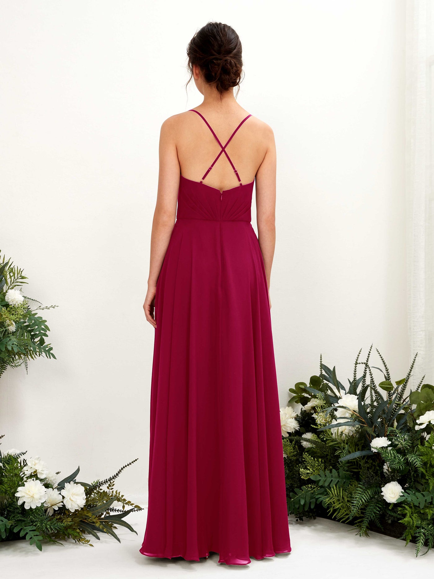 Carlyna A-Linien-Kleid mit V-Ausschnitt und Spaghettiträgern bodenlanges Brautjungfernkleid Narrenrot #farbe_narrenrot