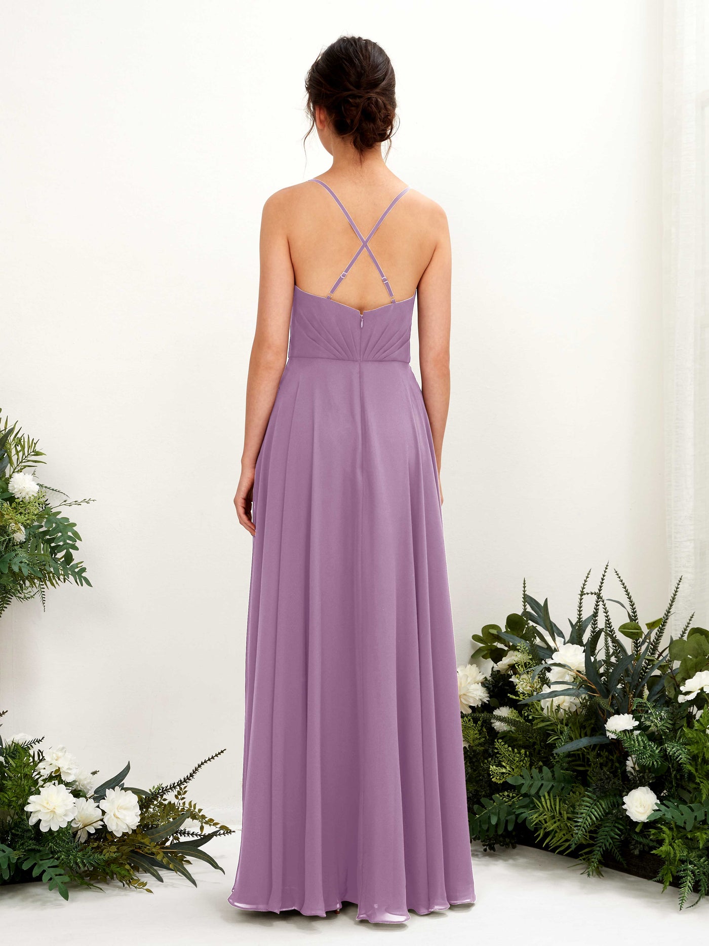 Carlyna A-Linien-Kleid mit V-Ausschnitt und Spaghettiträgern bodenlanges Brautjungfernkleid Orchideen-Nebel #farbe_orchideen-nebel