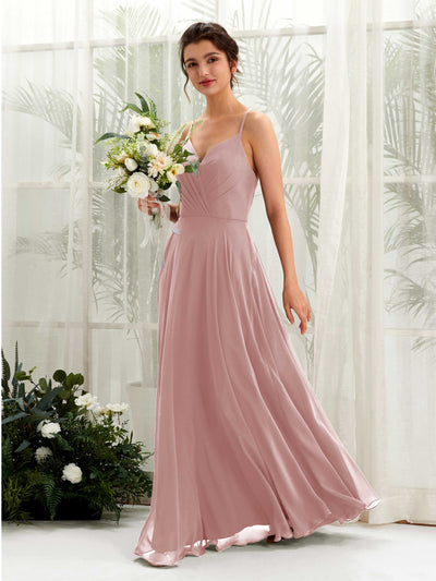 Carlyna A-Linien-Kleid mit V-Ausschnitt und Spaghettiträgern bodenlanges Brautjungfernkleid Staubige Rose #farbe_staubige-rose