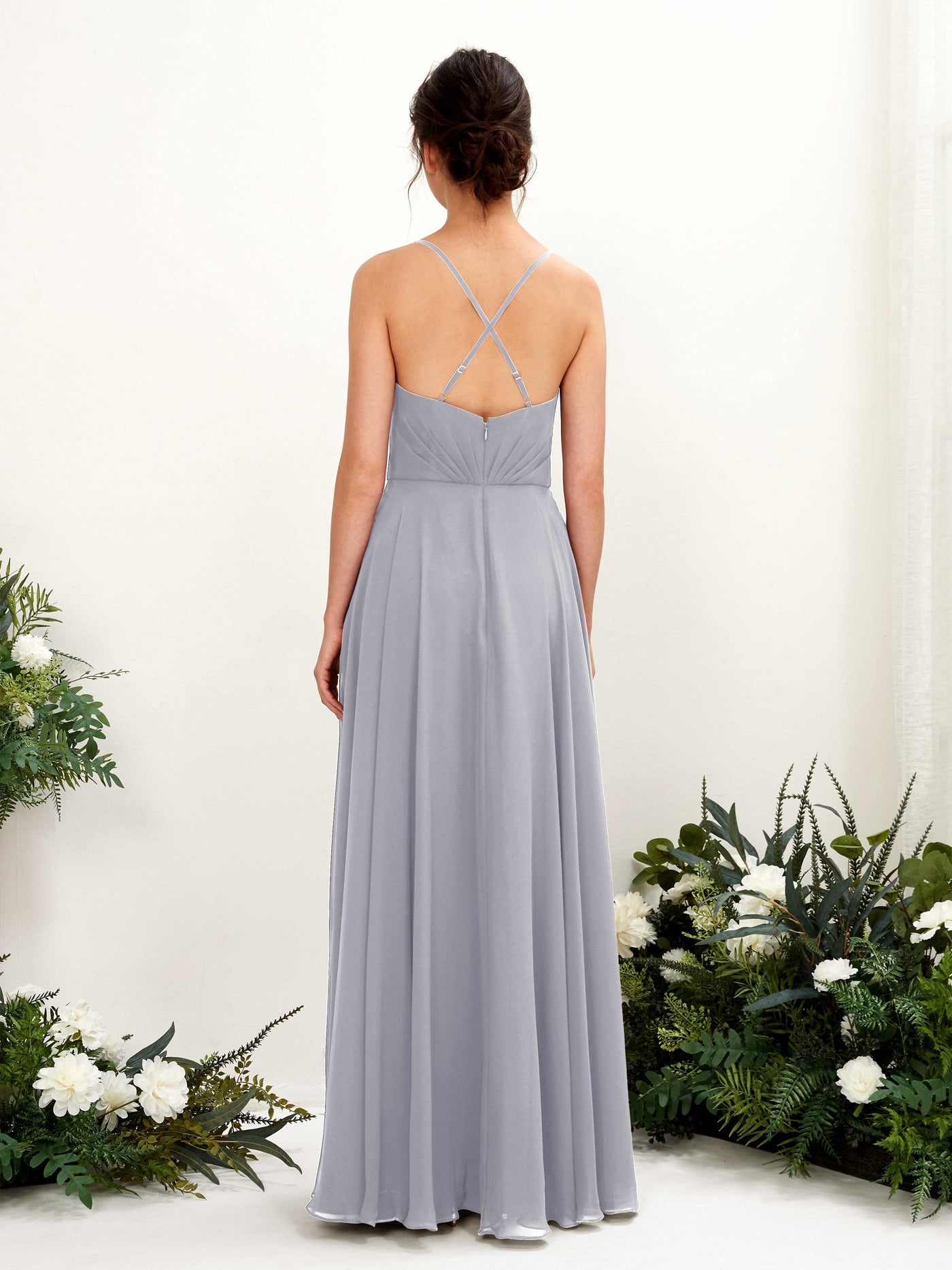 Carlyna A-Linien-Kleid mit V-Ausschnitt und Spaghettiträgern bodenlanges Brautjungfernkleid Staubiger Lavendel #farbe_staubiger-lavendel