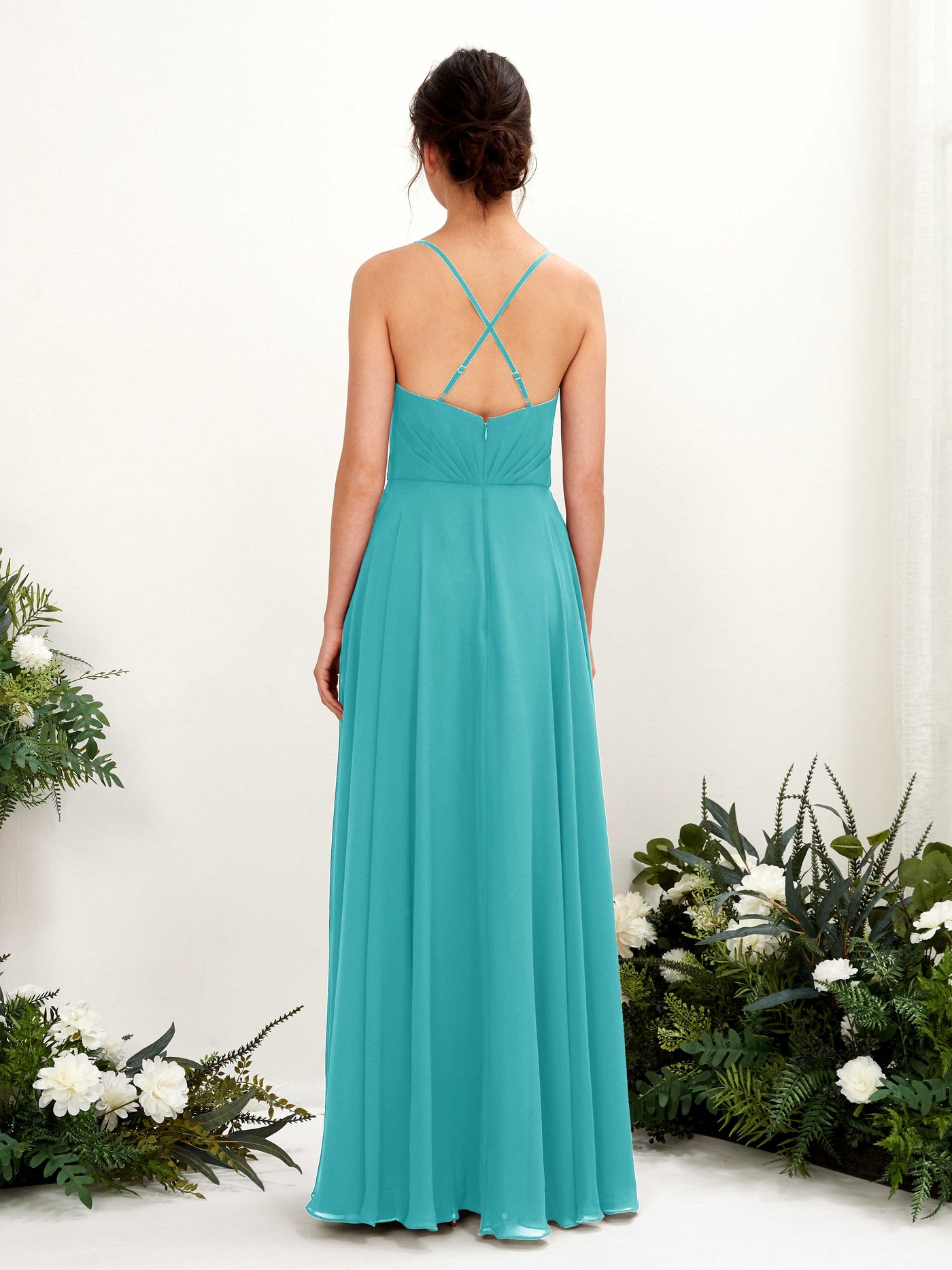 Carlyna A-Linien-Kleid mit V-Ausschnitt und Spaghettiträgern bodenlanges Brautjungfernkleid Türkis #farbe_t-rkis