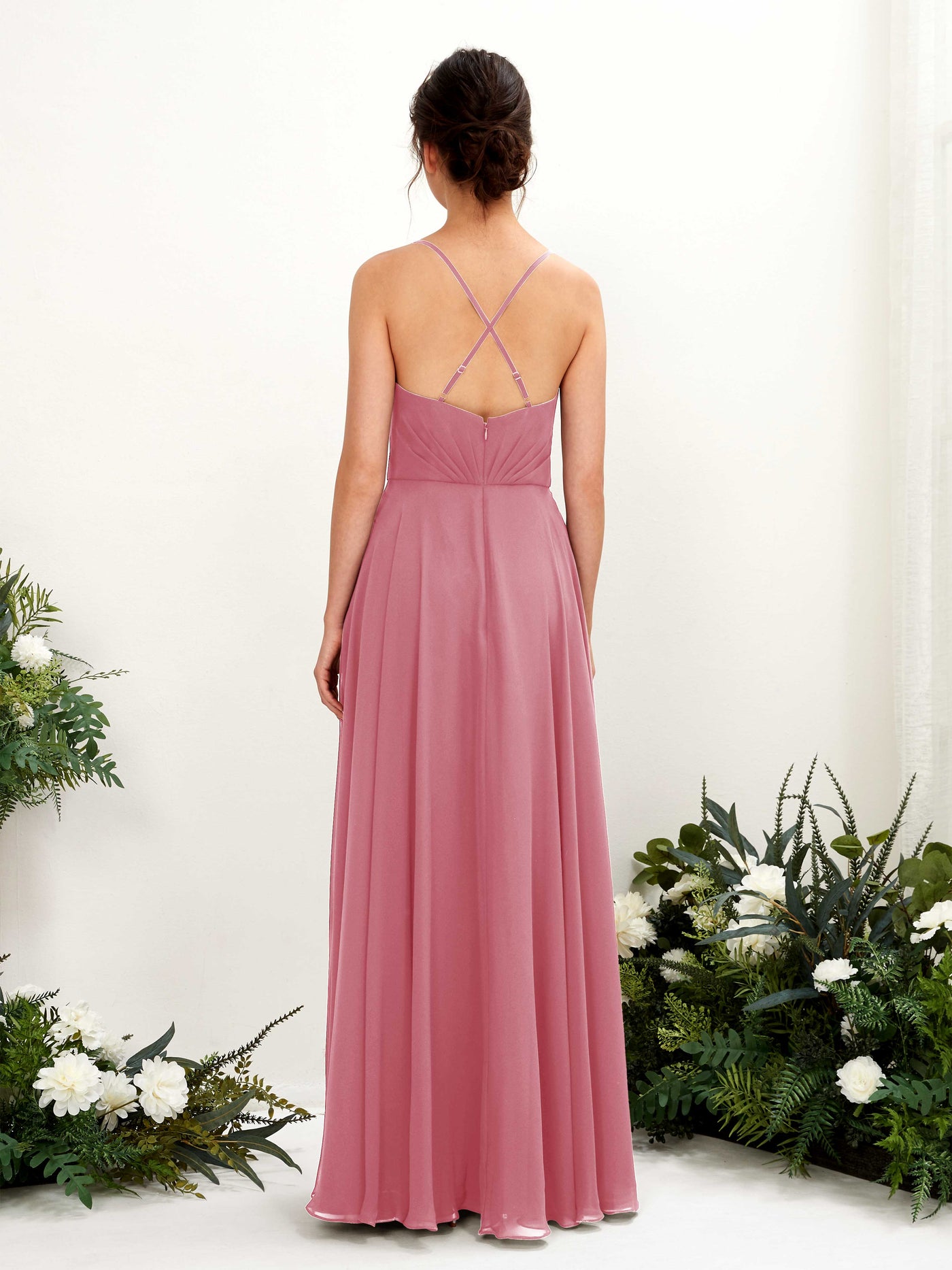 Carlyna A-Linien-Kleid mit V-Ausschnitt und Spaghettiträgern bodenlanges Brautjungfernkleid Wüstenrose #farbe_w-stenrose