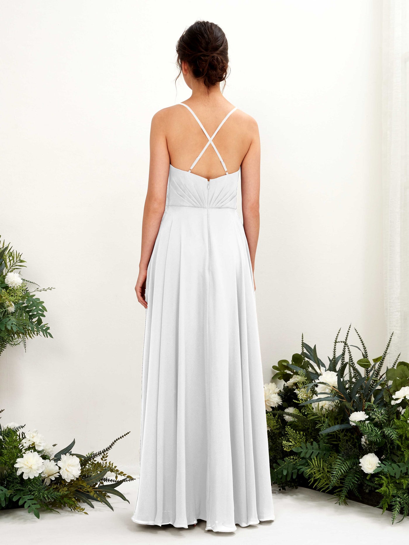 Carlyna A-Linien-Kleid mit V-Ausschnitt und Spaghettiträgern bodenlanges Brautjungfernkleid Weiß #farbe_wei