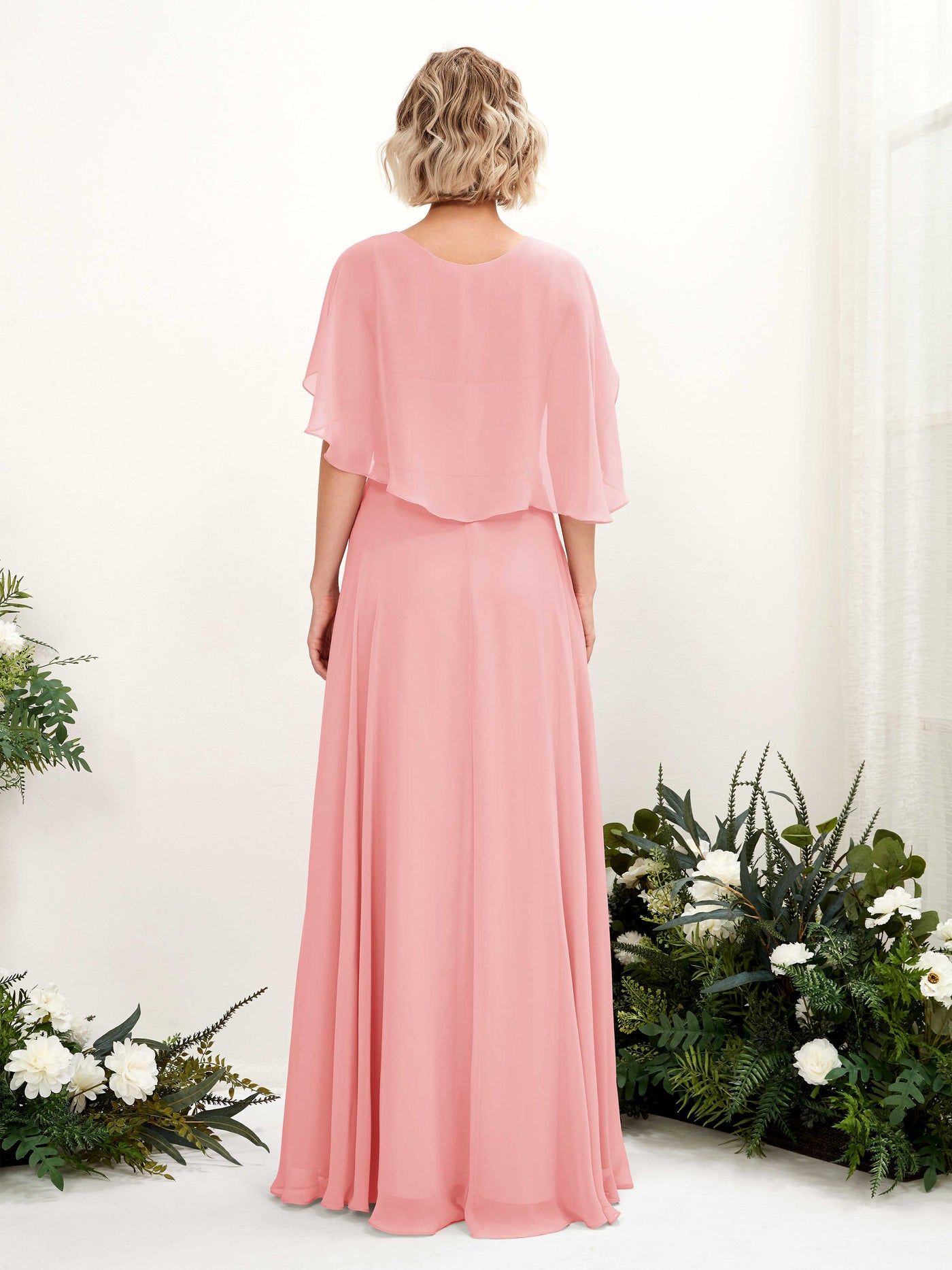 Carlyna A-Linien-Kleid mit V-Ausschnitt und Umhang-Ärmeln bodenlanges Brautjungfernkleid Ballettrosa #farbe_ballettrosa