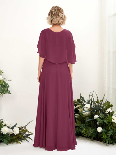 Carlyna A-Linien-Kleid mit V-Ausschnitt und Umhang-Ärmeln bodenlanges Brautjungfernkleid Chianti #farbe_chianti