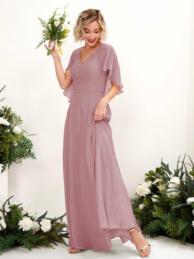 Carlyna A-Linien-Kleid mit V-Ausschnitt und Umhang-Ärmeln bodenlanges Brautjungfernkleid Klassisch Mauve #farbe_klassisch-mauve