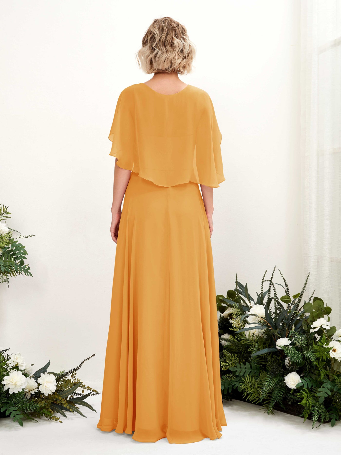 Carlyna A-Linien-Kleid mit V-Ausschnitt und Umhang-Ärmeln bodenlanges Brautjungfernkleid Mango #farbe_mango