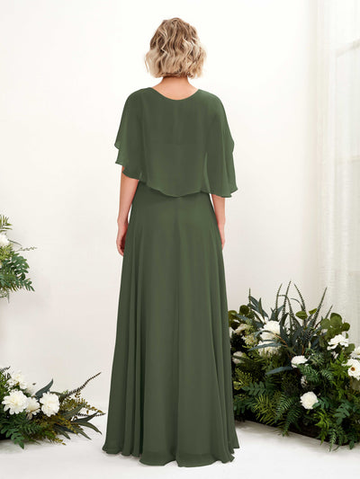 Carlyna A-Linien-Kleid mit V-Ausschnitt und Umhang-Ärmeln bodenlanges Brautjungfernkleid Martini-Olive #farbe_martini-olive