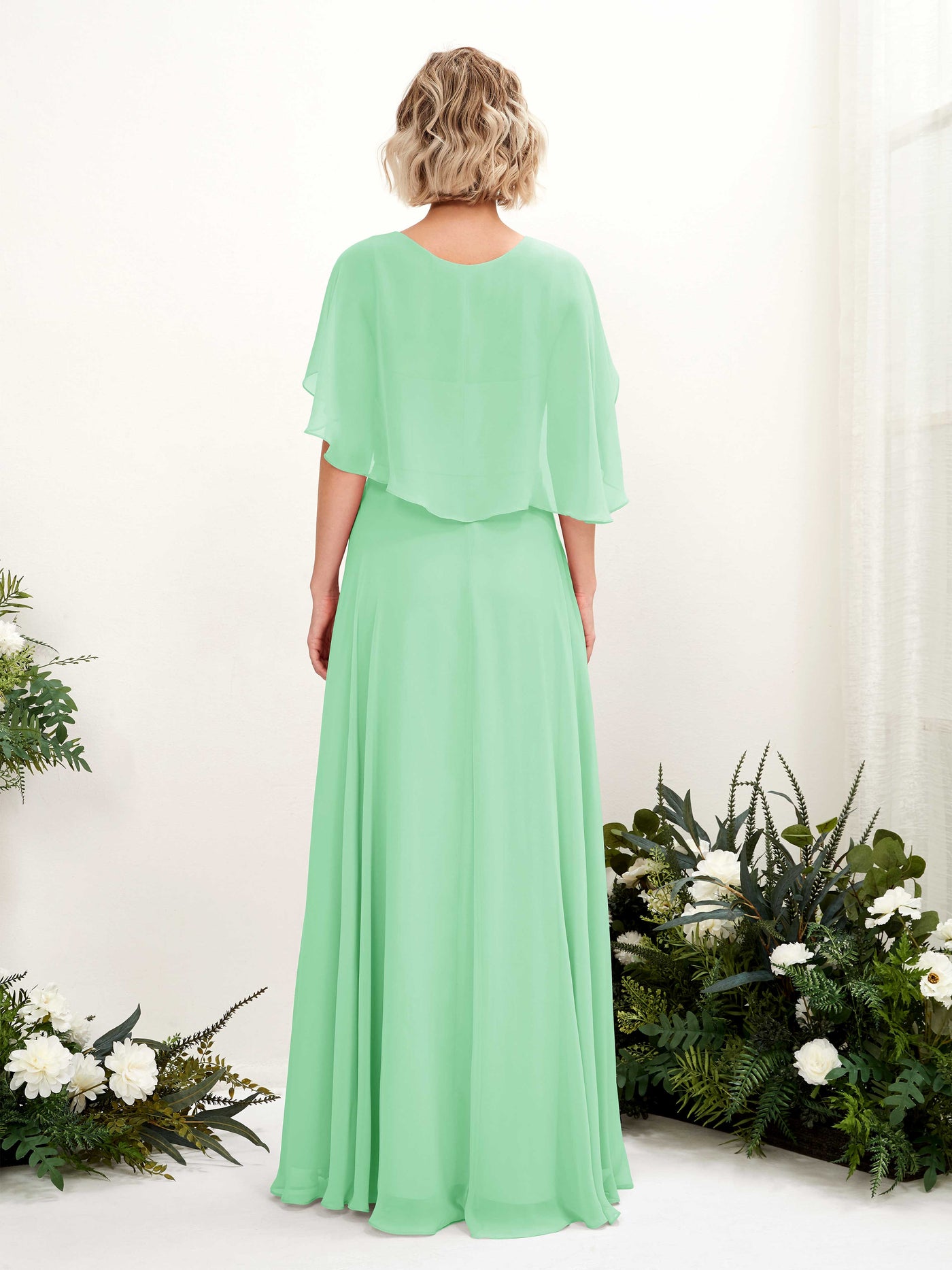 Carlyna A-Linien-Kleid mit V-Ausschnitt und Umhang-Ärmeln bodenlanges Brautjungfernkleid Minzgrün #farbe_minzgr-n