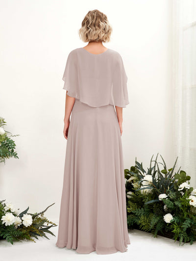 Carlyna A-Linien-Kleid mit V-Ausschnitt und Umhang-Ärmeln bodenlanges Brautjungfernkleid Taupe #farbe_taupe