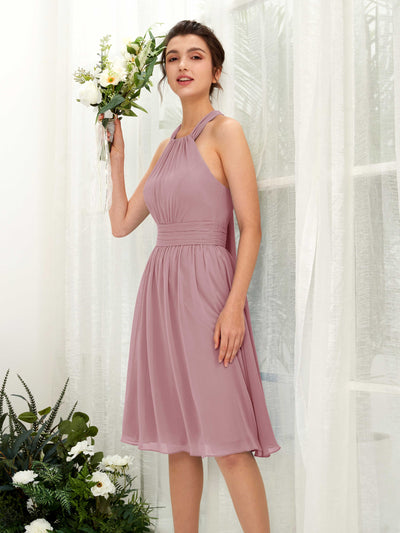 Carlyna A-Linien-Kleid Neckholder Knielang Gerafft Chiffon Brautjungfernkleider Klassisch Mauve #farbe_klassisch-mauve