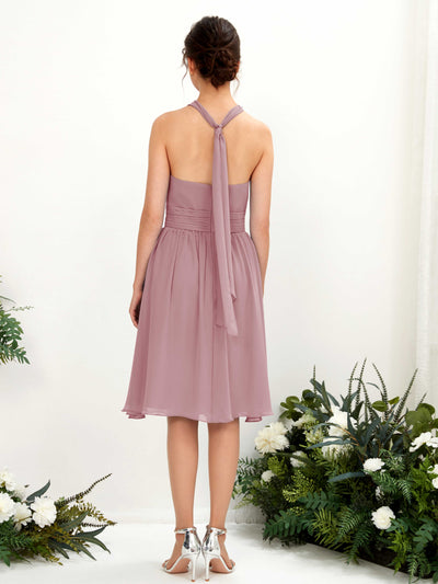 Carlyna A-Linien-Kleid Neckholder Knielang Gerafft Chiffon Brautjungfernkleider Klassisch Mauve #farbe_klassisch-mauve