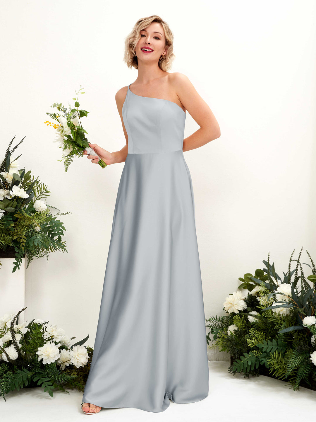 Carlyna A-Linien-Kleid One-Shoulder Bodenlang Brautjungfernkleid Baby Blau 