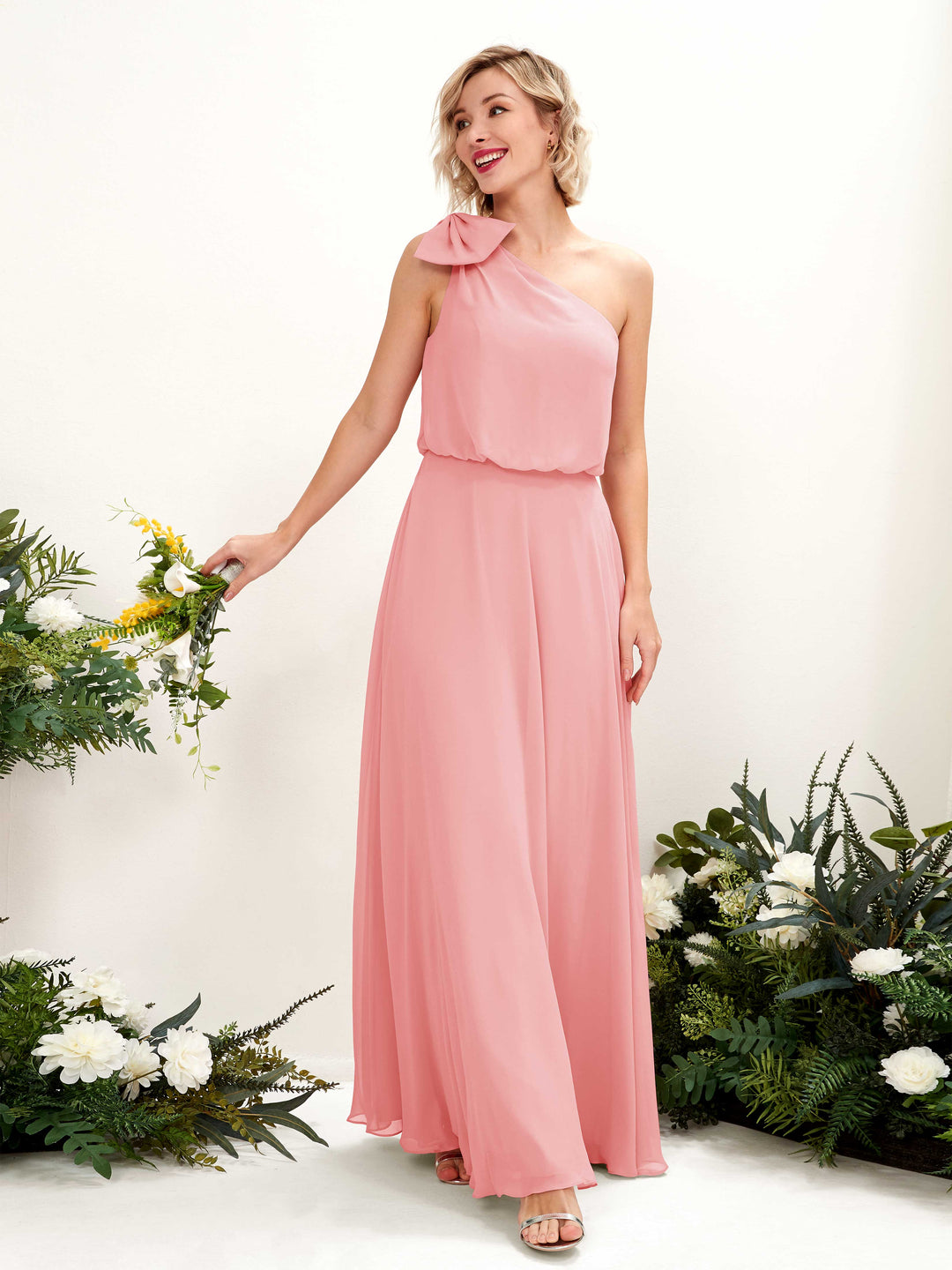 Carlyna A-Linien-Kleid One-Shoulder Bodenlang Brautjungfernkleid Ballettrosa 