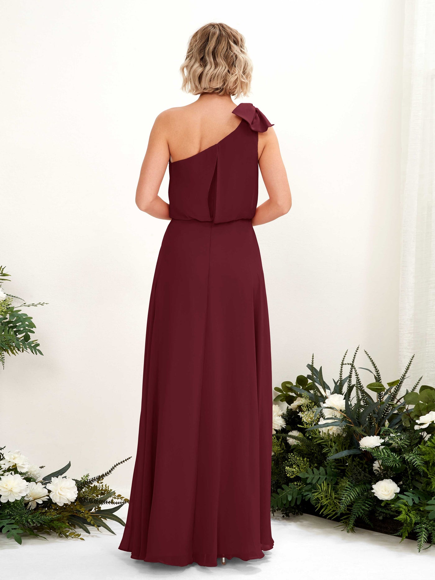 Carlyna A-Linien-Kleid One-Shoulder Bodenlang Brautjungfernkleid Burgunderrot #farbe_burgunderrot