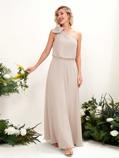 Carlyna A-Linien-Kleid One-Shoulder Bodenlang Brautjungfernkleid Champagner #farbe_champagner