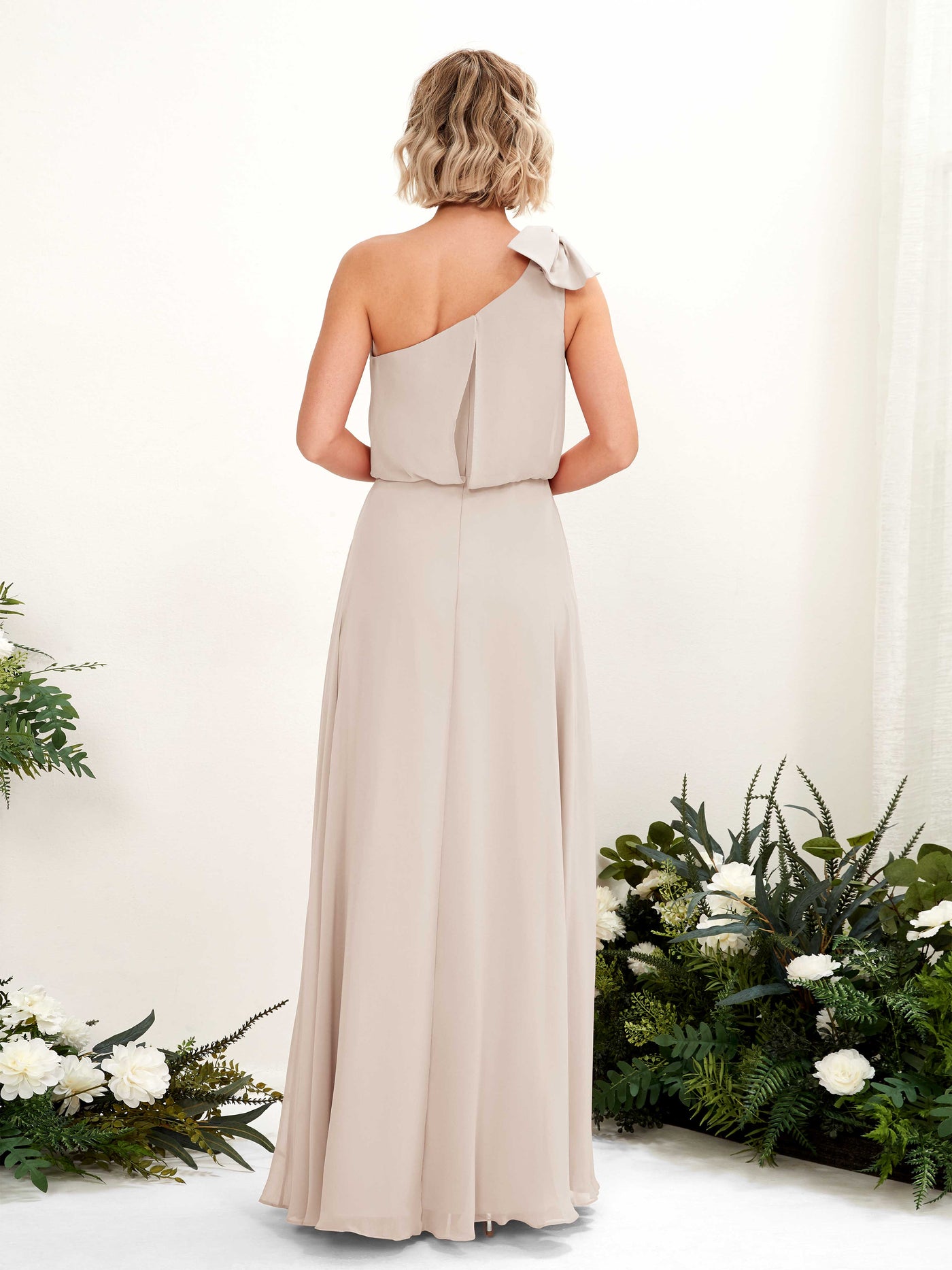 Carlyna A-Linien-Kleid One-Shoulder Bodenlang Brautjungfernkleid Champagner #farbe_champagner