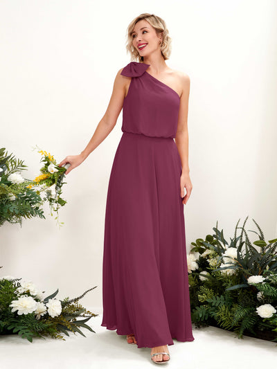 Carlyna A-Linien-Kleid One-Shoulder Bodenlang Brautjungfernkleid Chianti #farbe_chianti