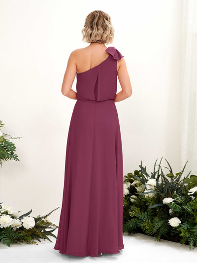 Carlyna A-Linien-Kleid One-Shoulder Bodenlang Brautjungfernkleid Chianti #farbe_chianti