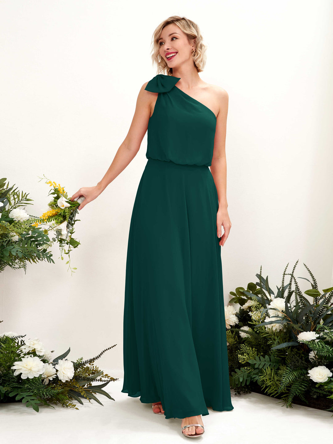 Carlyna A-Linien-Kleid One-Shoulder Bodenlang Brautjungfernkleid Dunkelsmaragd 