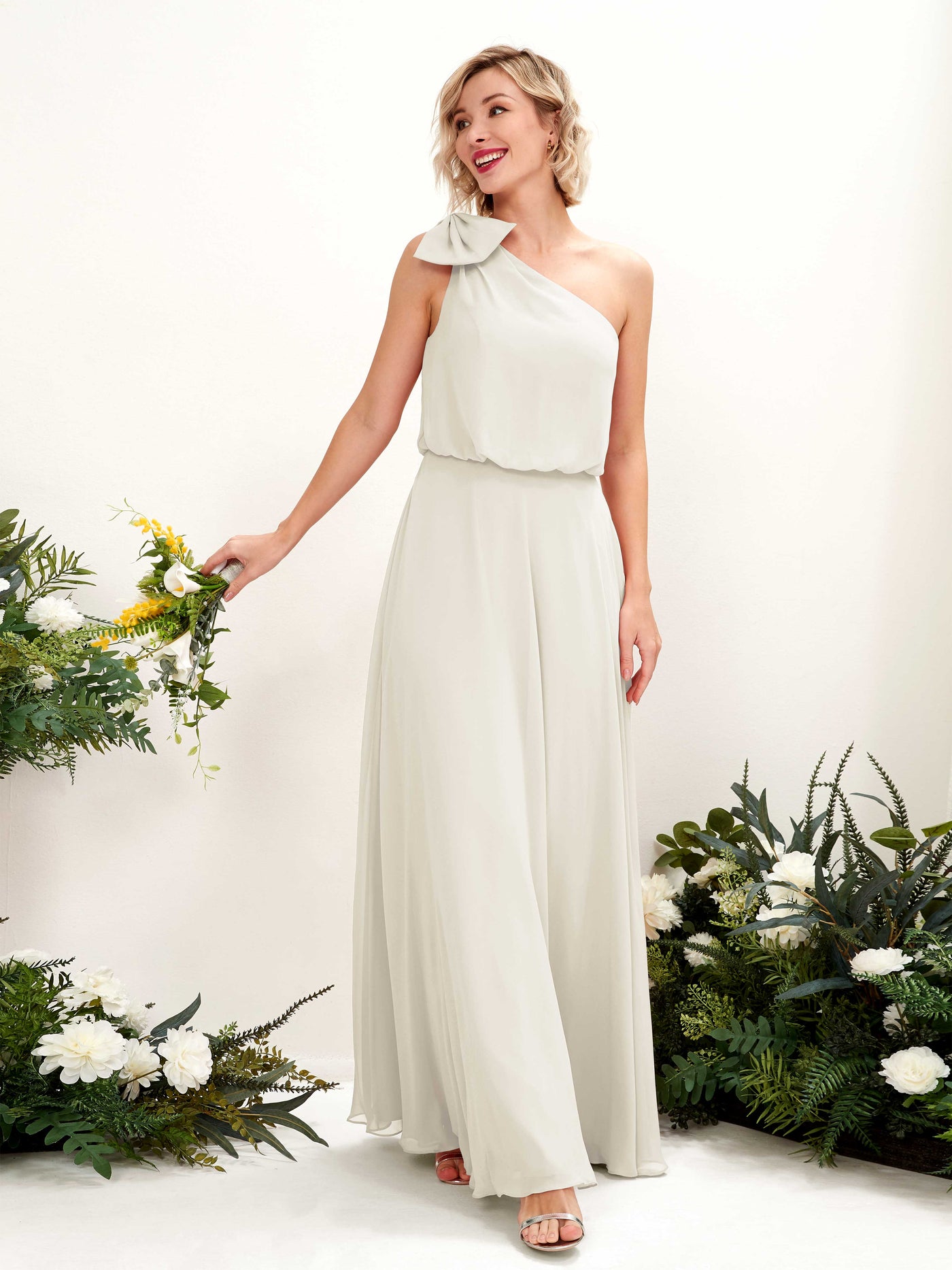 Carlyna A-Linien-Kleid One-Shoulder Bodenlang Brautjungfernkleid Elfenbein #farbe_elfenbein