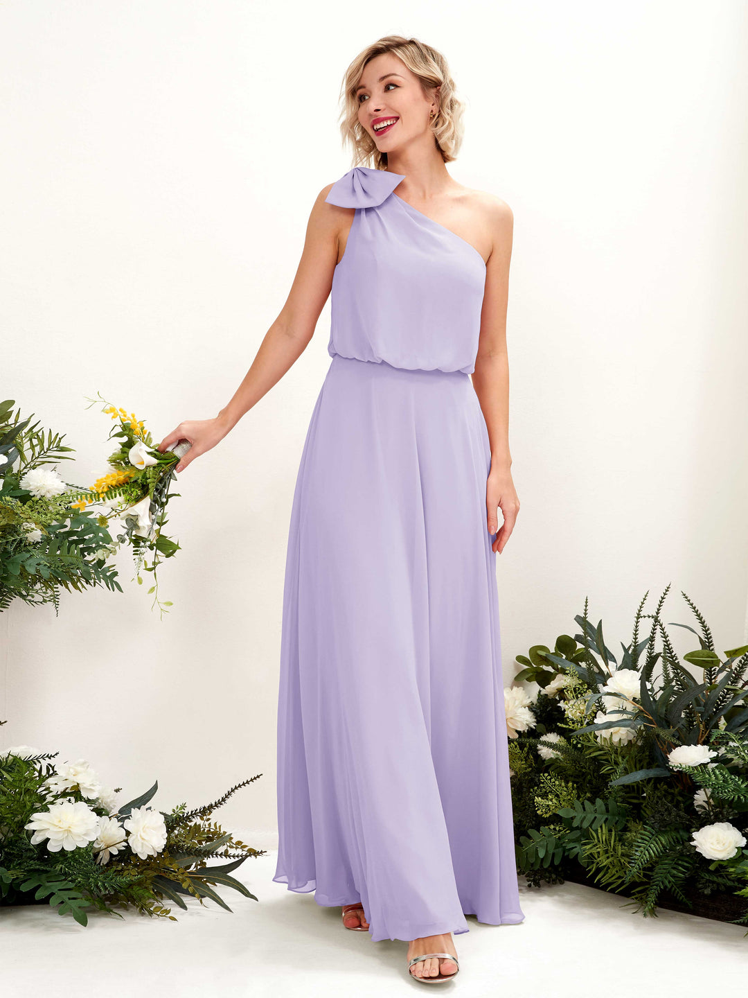 Carlyna A-Linien-Kleid One-Shoulder Bodenlang Brautjungfernkleid Flieder 