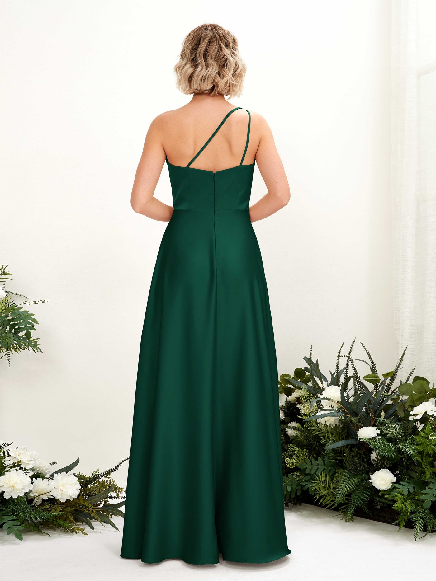 Carlyna A-Linien-Kleid One-Shoulder Bodenlang Brautjungfernkleid Jägergrün #farbe_j-gergr-n