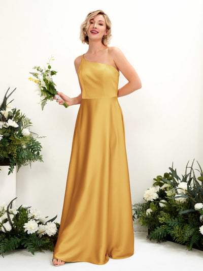 Carlyna A-Linien-Kleid One-Shoulder Bodenlang Brautjungfernkleid Kanariengelb #farbe_kanariengelb