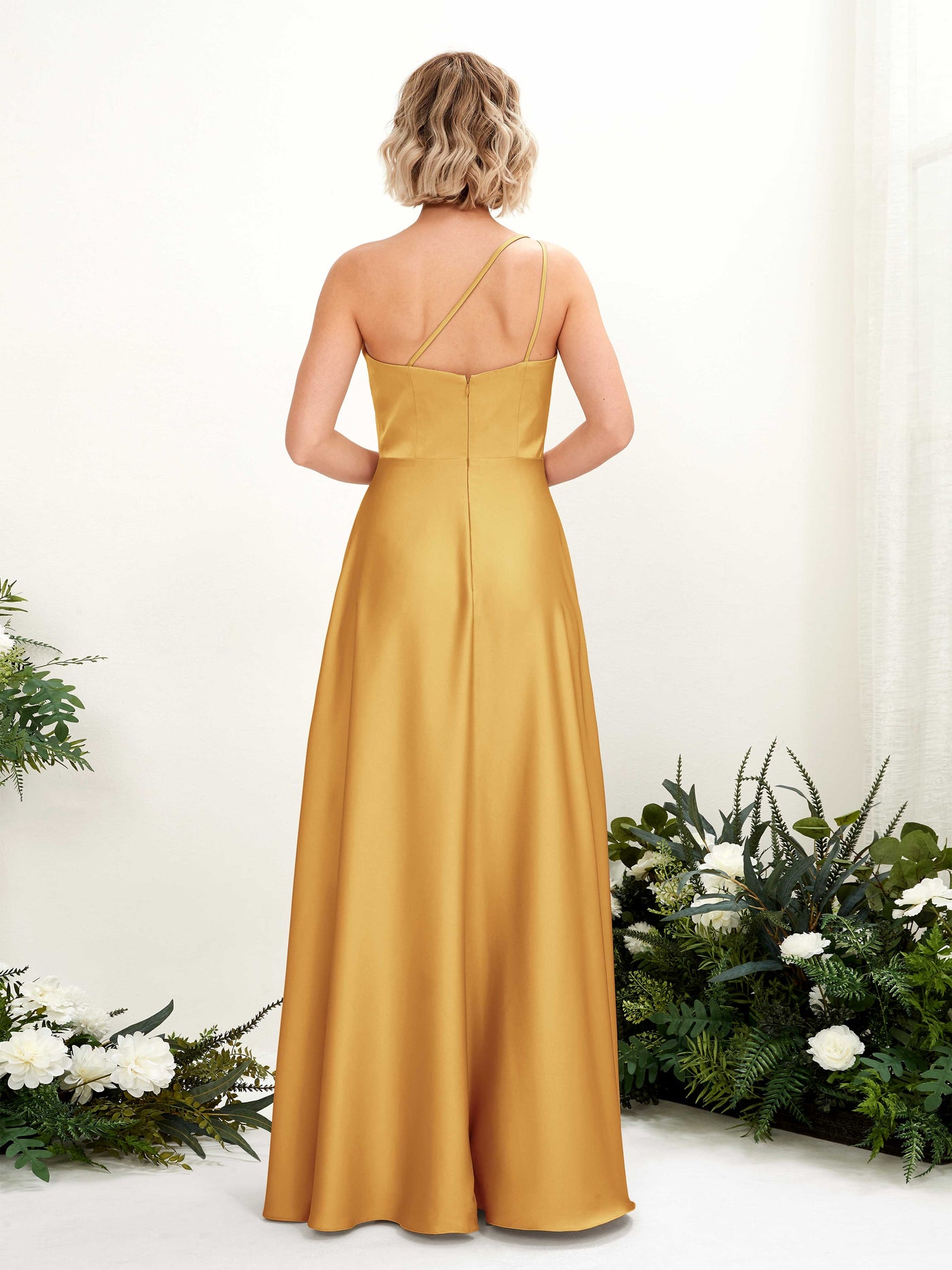 Carlyna A-Linien-Kleid One-Shoulder Bodenlang Brautjungfernkleid Kanariengelb #farbe_kanariengelb