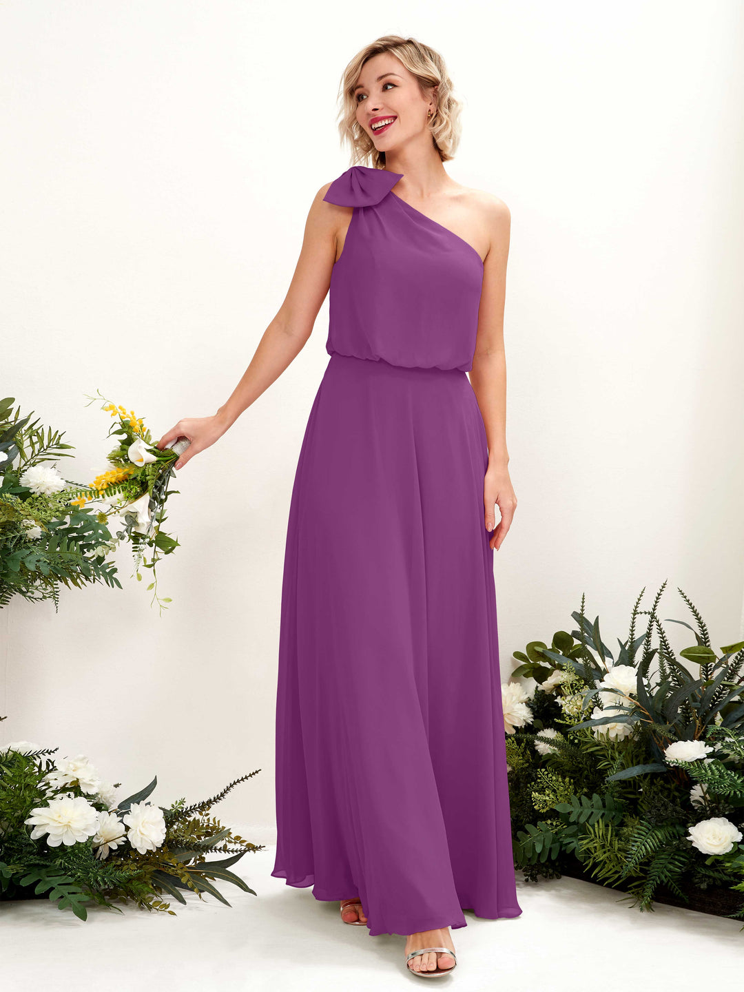 Carlyna A-Linien-Kleid One-Shoulder Bodenlang Brautjungfernkleid Lila 