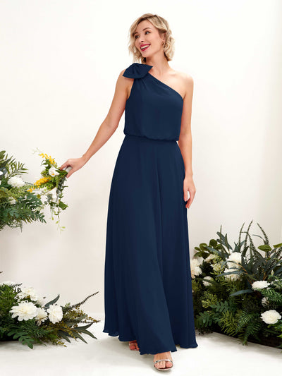 Carlyna A-Linien-Kleid One-Shoulder Bodenlang Brautjungfernkleid Marineblau #farbe_marineblau
