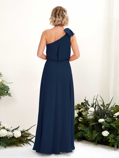 Carlyna A-Linien-Kleid One-Shoulder Bodenlang Brautjungfernkleid Marineblau #farbe_marineblau