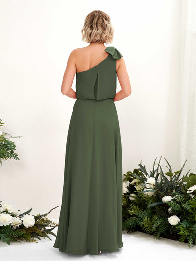 Carlyna A-Linien-Kleid One-Shoulder Bodenlang Brautjungfernkleid Martini-Olive #farbe_martini-olive