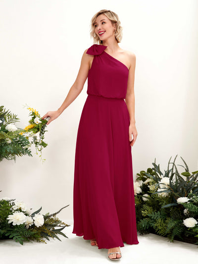 Carlyna A-Linien-Kleid One-Shoulder Bodenlang Brautjungfernkleid Narrenrot #farbe_narrenrot