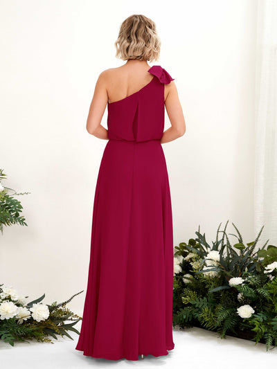 Carlyna A-Linien-Kleid One-Shoulder Bodenlang Brautjungfernkleid Narrenrot #farbe_narrenrot