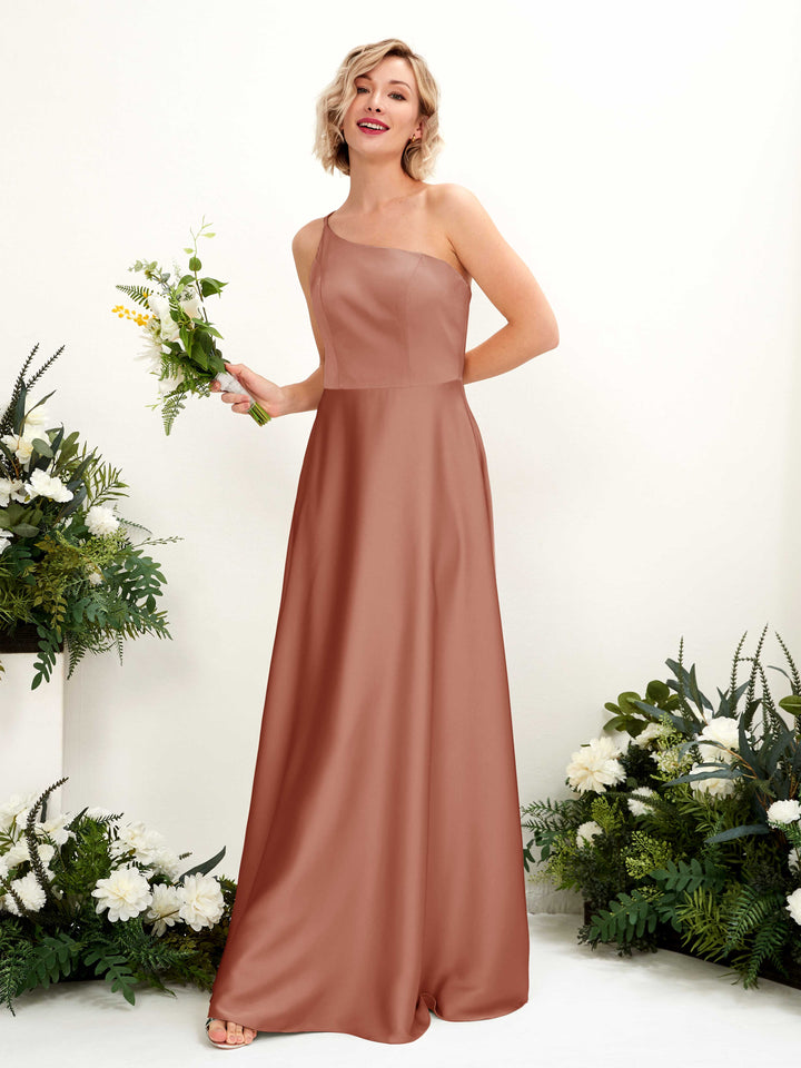 Carlyna A-Linien-Kleid One-Shoulder Bodenlang Brautjungfernkleid Natur-Siena 